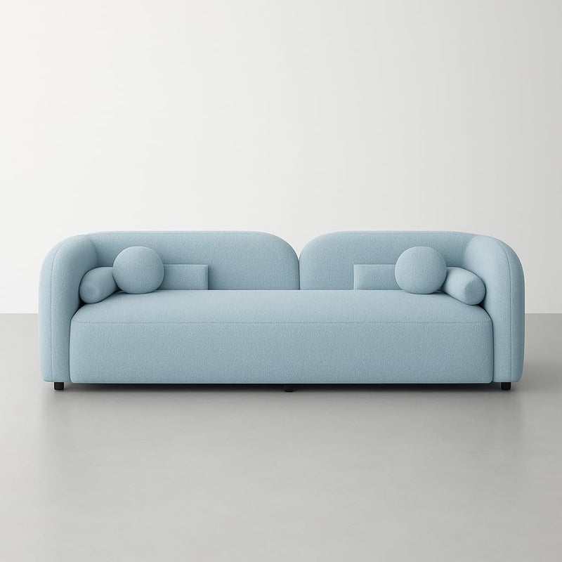 Pixahomes Modern 3 Seater Sofa with Bouclé Fabric and Plush Cushions - Blue